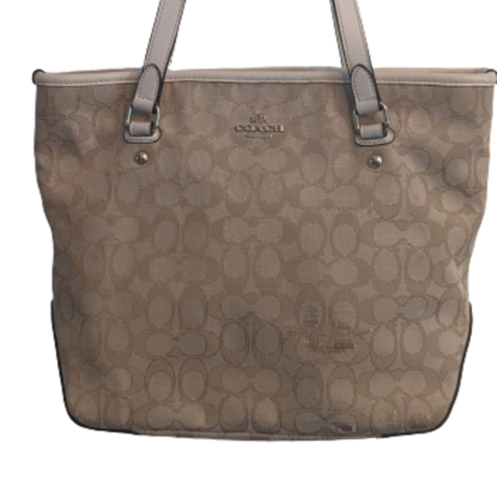 GUC Coach signature canvas and leather gallery tote in cream two toned gold hw